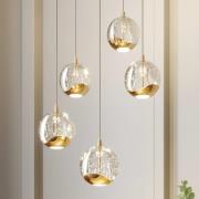 Lucande LED-Pendellampe Hayley, Ø 30 cm, 5-flg., gold, Glas