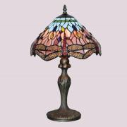 Tischleuchte DRAGONFLY, altmessing/bunt, Höhe 46 cm, Tiffany