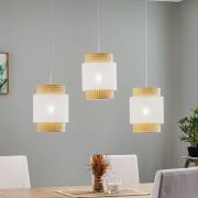 Hängeleuchte Boho linear dreiflammig weiß/Rattan