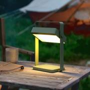 LED-Solar-Tischlampe Saulio, olivgrün, IP44, Alu, USB, Akku