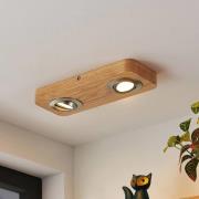 Lindby Mikari LED-Deckenleuchte aus Holz, 2-fl.