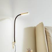 Lindby Flexola LED-Leselampe, gold, rund, Eisen, Stecker