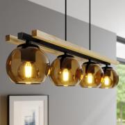 Lindby Hängelampe Enrique, amber, 4-flg., Glas, Holz, E27
