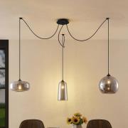 Lucande Pendelleuchte Zyli, dreiflammig, rauchgrau, Glas