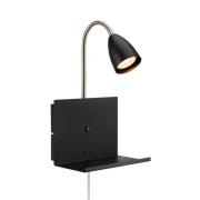 Wandlampe Cuarto schwarz 30 cm Eisen Stecker USB-Port Ablage
