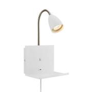 Wandleuchte Cuarto, weiß 30 cm Eisen Stecker USB-Port Ablage