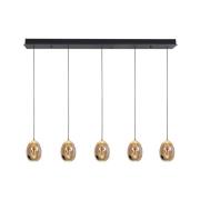 Hängelampe Golden Egg, amber/gold, Länge 107 cm, 5-flg. Glas