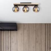 Deckenlampe Conni, Länge 60 cm, rauchgrau, Holz/Glas, 3-flg.