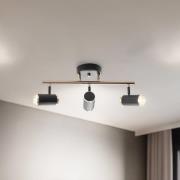 Deckenspot Lume, linear, 3-flg., schwarz / messing, Eisen
