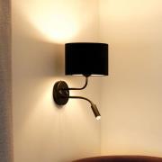 Wandleuchte Roller, Cord schwarz, schwarz, mit Leselicht