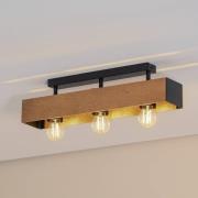 Deckenlampe Miluza, schwarz/braun, Länge 57 cm, Holz, 3-flg.