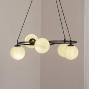 Wohnzimmerlampe Libra, opal/schwarz, Ø 70 cm, Glas, 5-flg.