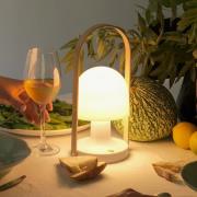 MARSET FollowMe LED-Akku-Tischlampe, weiß-eiche, Höhe 29 cm
