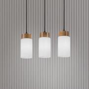 Hängeleuchte Markus, Opalglas/Eichenholz, Länge 60 cm 3-flg.