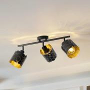 Lindby Deckenleuchte Aralena, schwarz/gold, 3-flg.,Länge70cm
