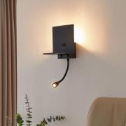 Lindby Wandleuchte Thorid, schwarz, USB, LED-Leselampe, G9