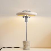 Lindby Tischleuchte Branford, Retro, beige, Metall/Travertin