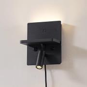 Lindby LED-Wandlampe Auden, schwarz, Stecker, Ladestation