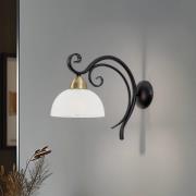 Wandleuchte Flora, ein Glasschirm, schwarz/messing