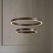 Lucande LED-Hängeleuchte Yonam, Ø 60 cm, 2-flg., braun, CCT