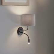 Wandleuchte Roller, Samt grau, schwarz, mit Leselicht