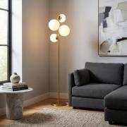 Stehleuchte Fazli, goldfarben, Glas/Metall, Höhe 162 cm, E14