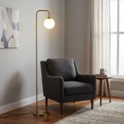 Stehleuchte Viran, goldfarben antik, Glas, Höhe 146 cm, E14