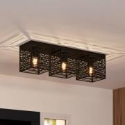 Deckenlampe Piedritas, drei schwarze Quaderschirme