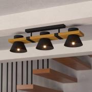 Deckenleuchte Maccles in Schwarz mit Holz, 3-fl.