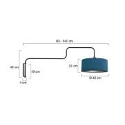 Wandlampe Bloeba, schwarz/blau, Ausladung 140 cm, Velours