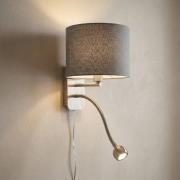 Wandleuchte Hotel mit LED-Leselicht, rund, grau