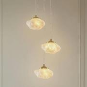 Lindby Hängelampe Piatra, Ø 25cm, 3-flg., opal/messing, Glas