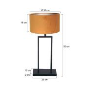 Tischleuchte Stang 3858ZW, schwarz/Velours gold, H. 55 cm