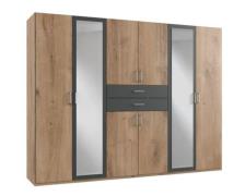 Kleiderschrank mit Spiegel und Schubladen 270 cm breit Planken-Eiche N...