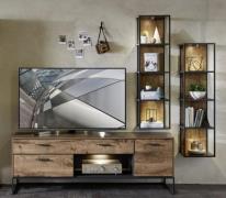 Wohnwand 3-tlg 295cm MANHATTAN von Wohn-Concept Haveleiche Cognac / Me...