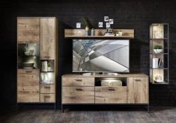 Wohnwand 4-tlg 310cm MANHATTAN von Wohn-Concept Haveleiche Cognac / Me...