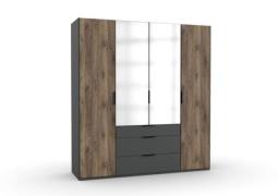 Kleiderschrank 4trg mit 2 Spiegel WINNIPEG von FRESHTOGO dunkelbraun