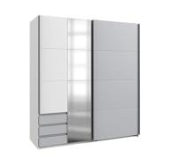 Schwebetürenschrank mit Spiegel und Schubladen ca 180 cm breit Weiß / ...