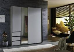 Schwebetürenschrank 2-trg Saharagrau/Abs. Graphit