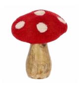 Fliegenpilz klein ca. 9x11x9 cm Mangoholz Filz Rot, Weiß, Braun