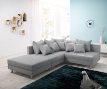 Ecksofa Clovis Grau Flachgewebe Hocker Ottomane Links Modulsofa