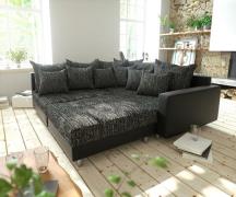 Ecksofa Clovis Schwarz modular Hocker Armlehne Ottomane Rechts