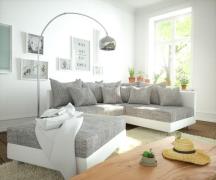 Ecksofa Clovis Weiss Hellgrau Hocker Ottomane Rechts modular