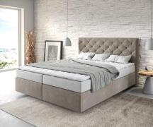 Boxspringbett Dream-Great 160x200 cm Mikrofaser Beige mit Matratze und...