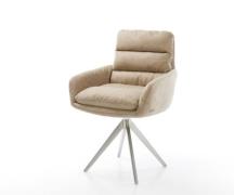 Esszimmerstuhl Abelia-Flex mit Armlehnen Mikrofaser Beige Vintage Kreu...