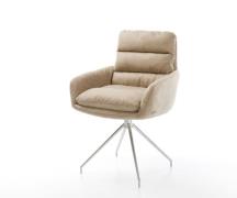 Esszimmerstuhl Abelia-Flex mit Armlehnen Mikrofaser Beige Vintage Kreu...