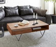 Couchtisch Stonegrace 115x60 cm Akazie Braun Schiefer 2 Schubladen 1 F...