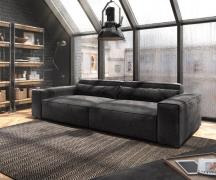 Big-Sofa Sirpio XL 270x130 cm Mikrofaser Schwarz mit Hocker