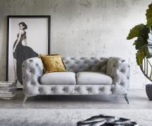 Couch Corleone 185x97 cm Samt Grau Chrome 2-Sitzer Sofa
