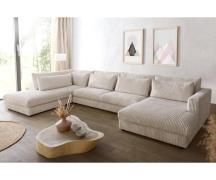 Wohnlandschaft Isla 430x225 Cord Beige Ottomane links